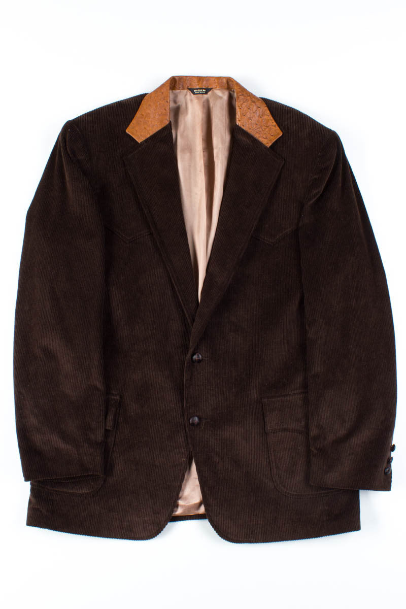 Brown Leather Collared Corduroy Blazer