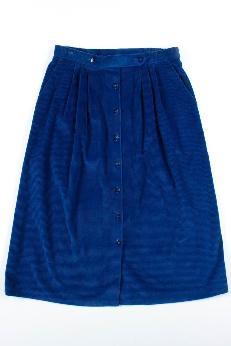 Blue Corduroy Button Front Skirt