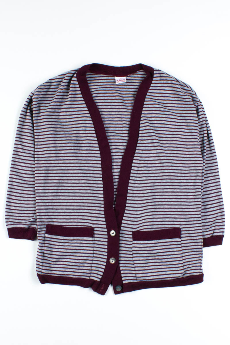 Burgundy Striped Cardigan Sweater