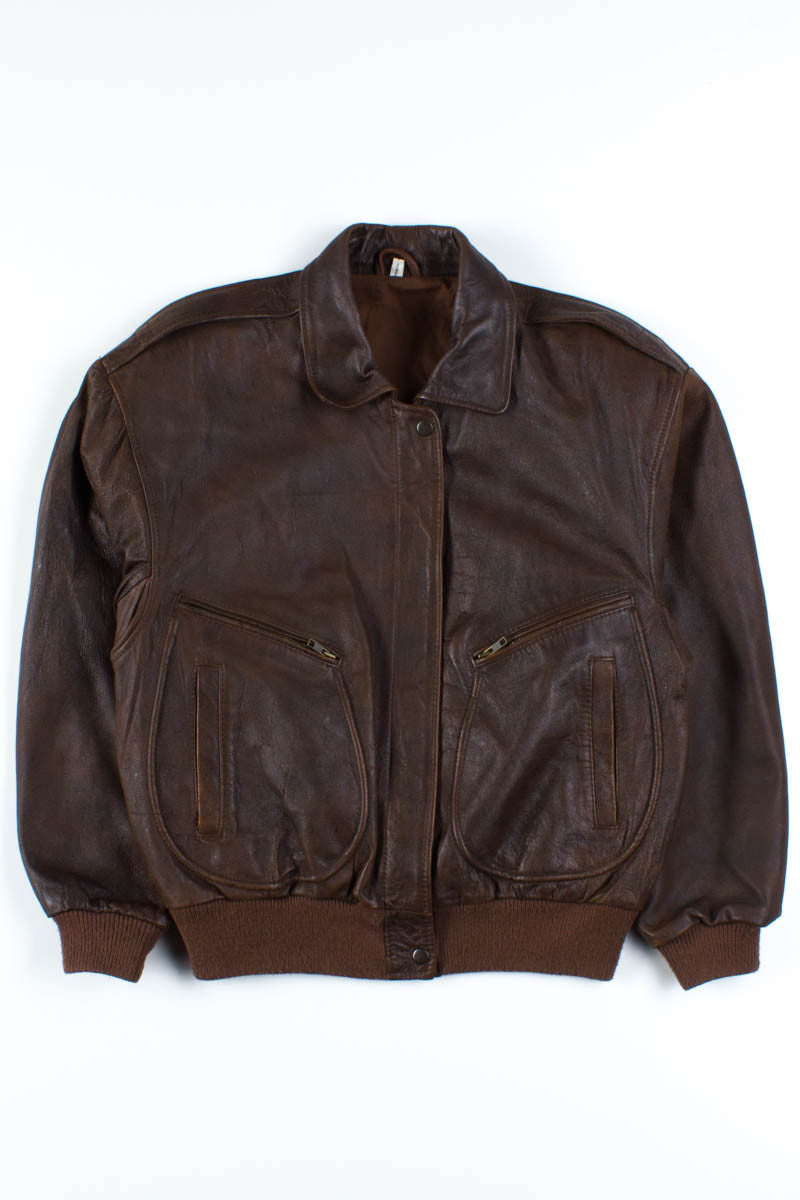 Brown Leather Bomber Jacket
