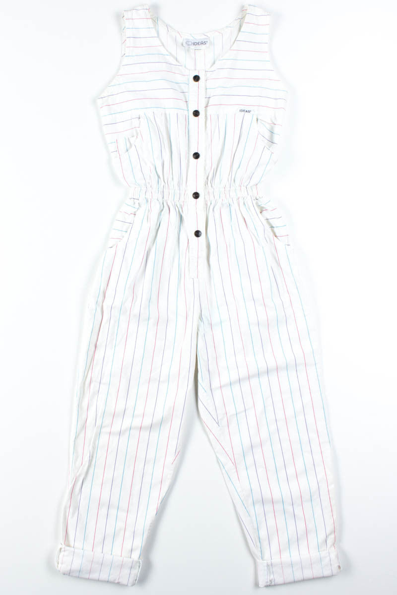 90s White Striped Sleeveless Jumpsuit