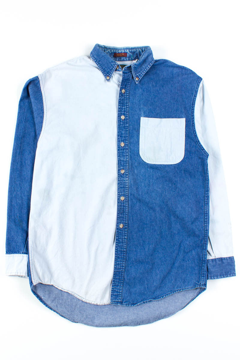 Denim-Panelled Button Down Shirt