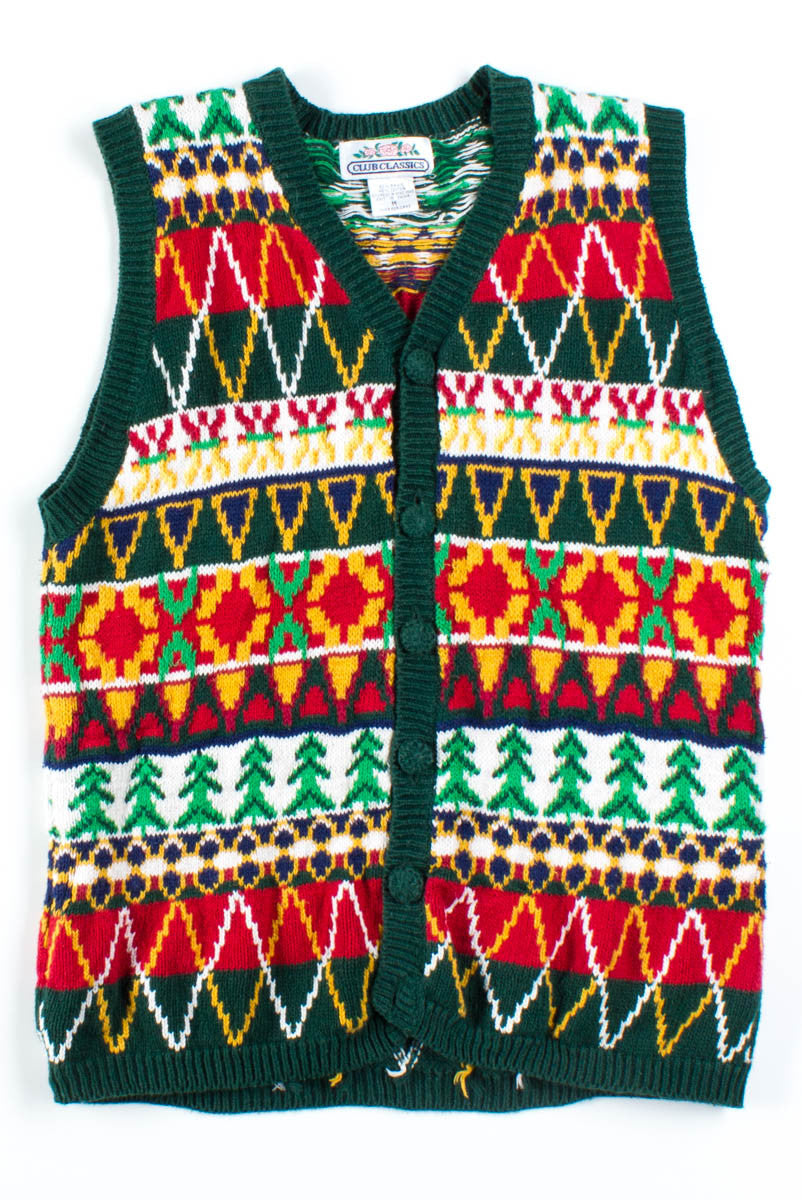 Embroidered Button Up Sweater Vest