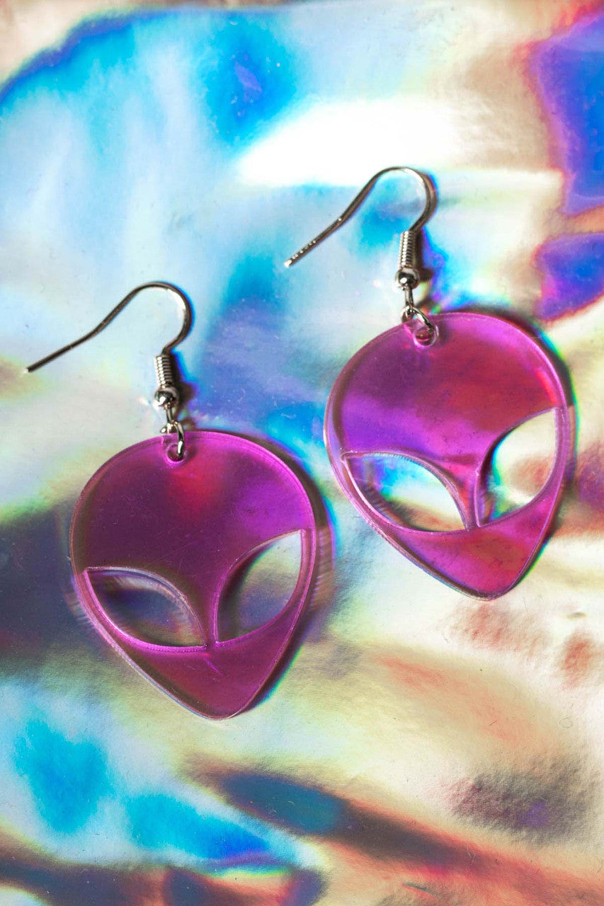 Purple Alien Lucite Earrings