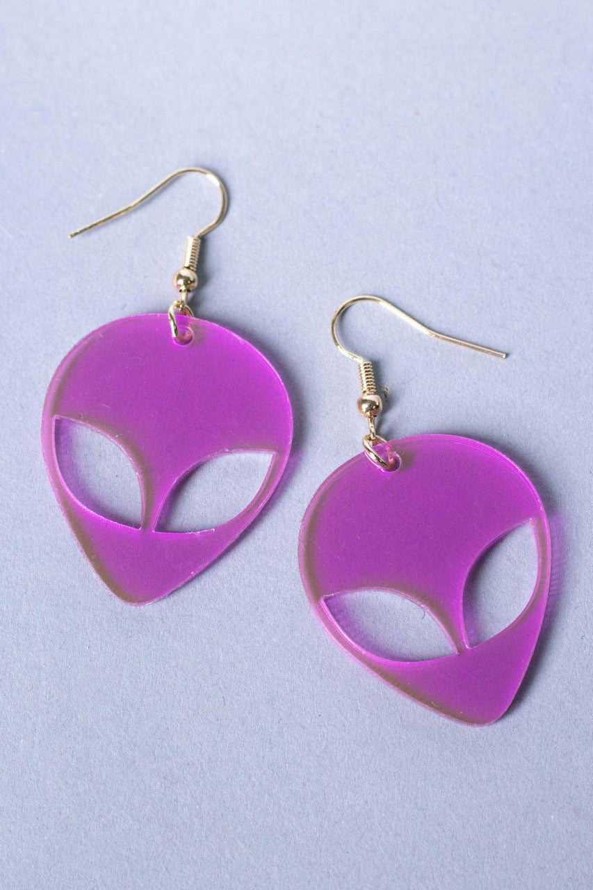 Purple Alien Lucite Earrings