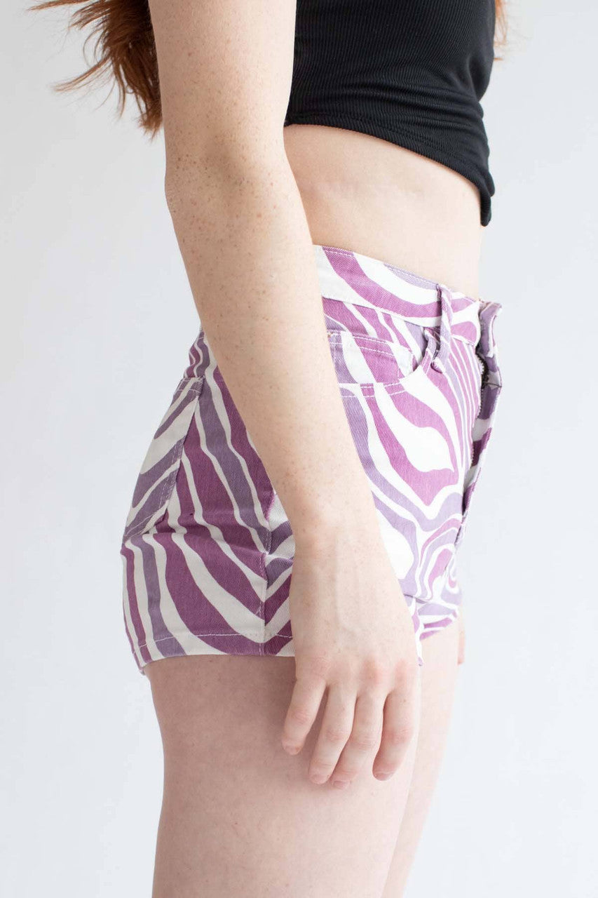 Purple Swirl High Waisted Denim Shorts