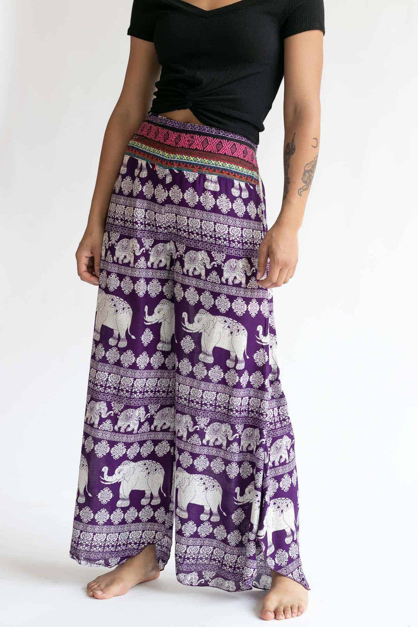 Purple Woven Waist Elephant Pants