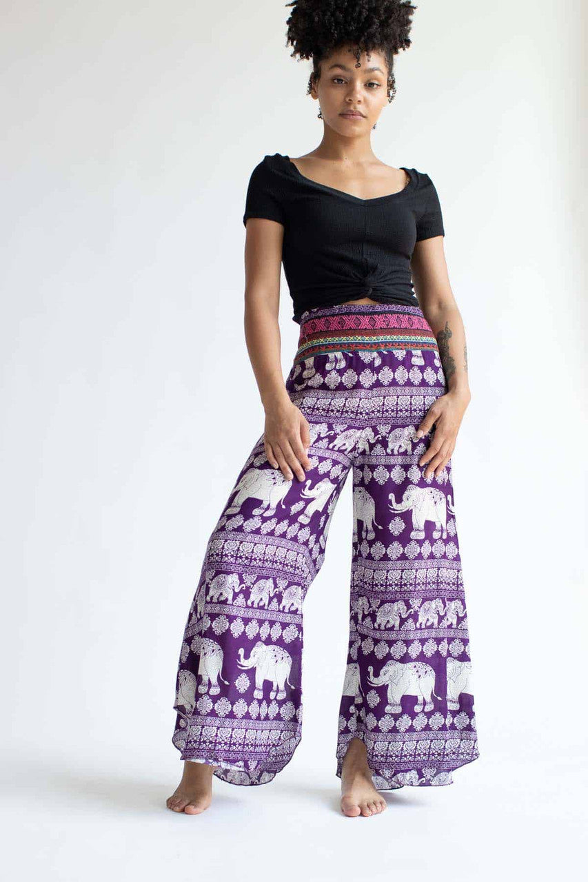 Purple Woven Waist Elephant Pants