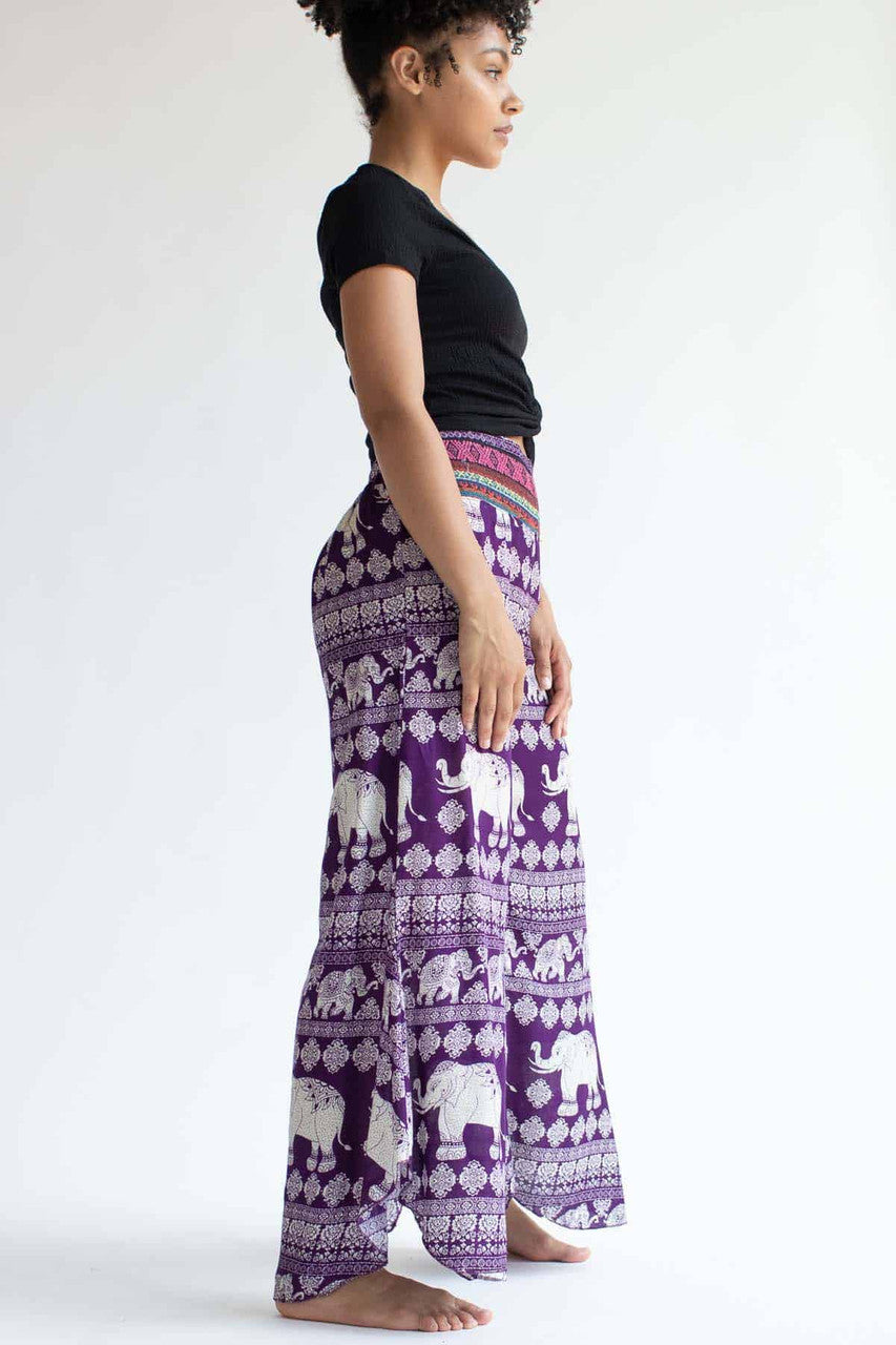 Purple Woven Waist Elephant Pants