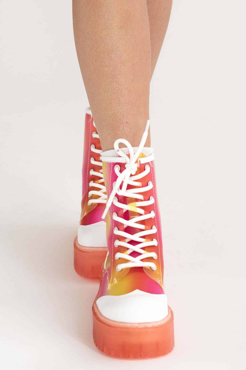 Pink & Yellow Jelly Platform Boots