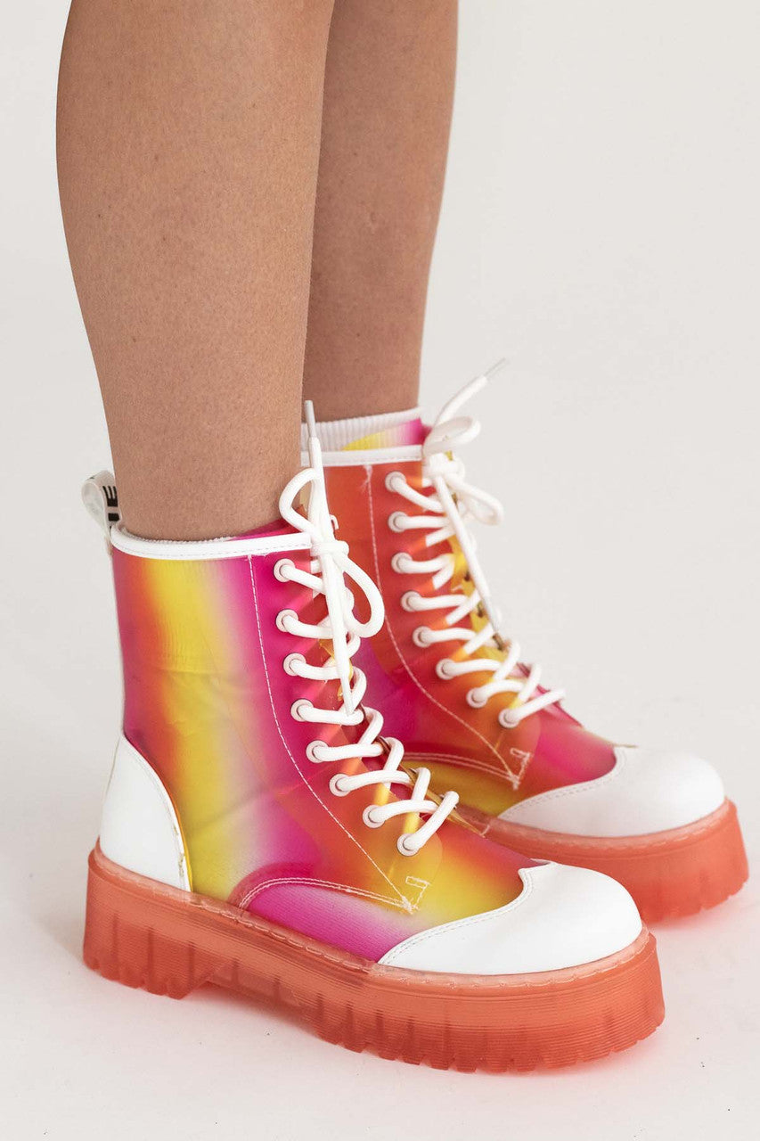Pink & Yellow Jelly Platform Boots
