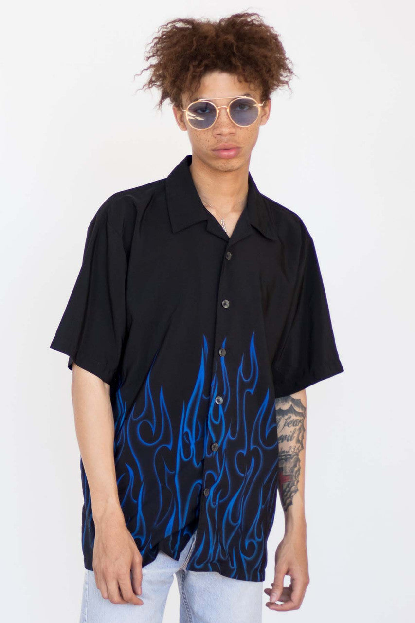 Blue Flame Rave Y2K Shirt