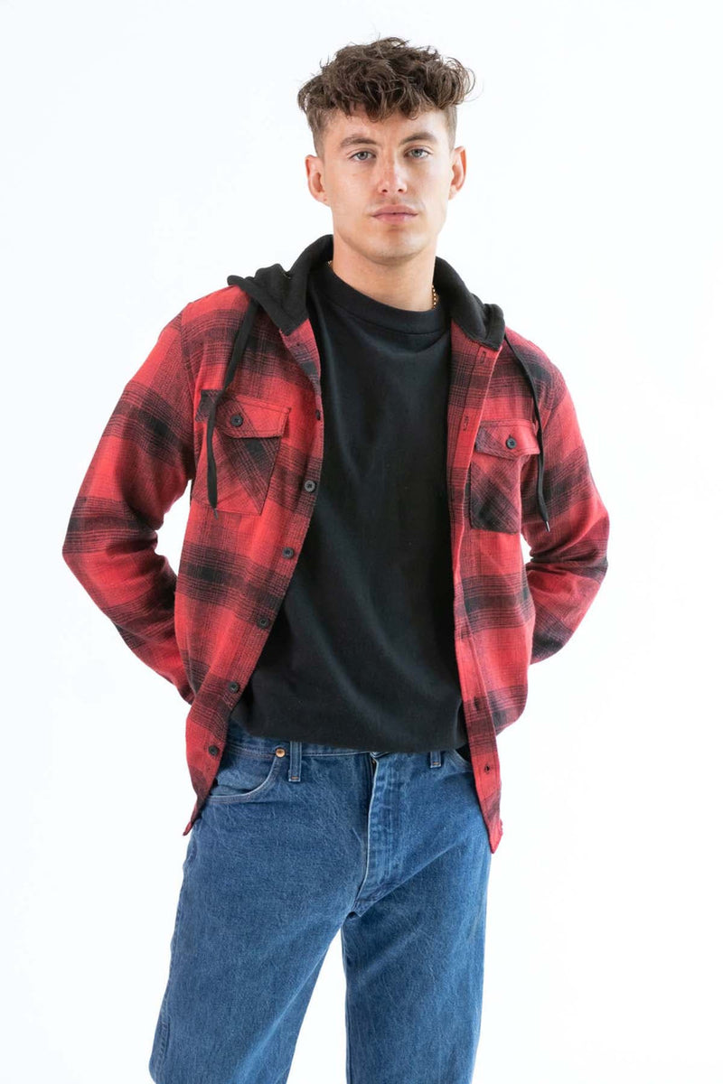 Red and Black Hooded Flannel Shirt – Ragstock