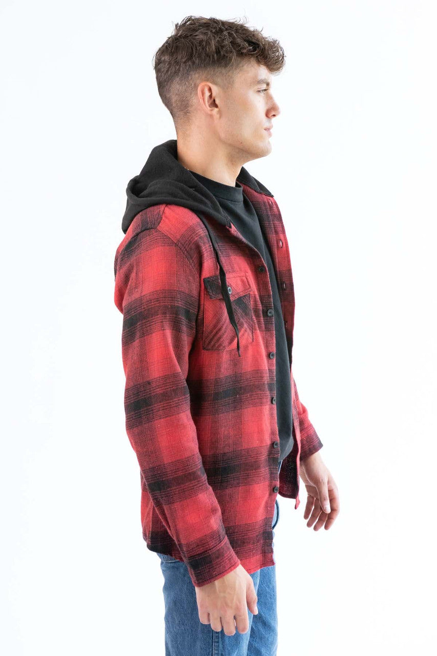 Red and Black Hooded Flannel Shirt