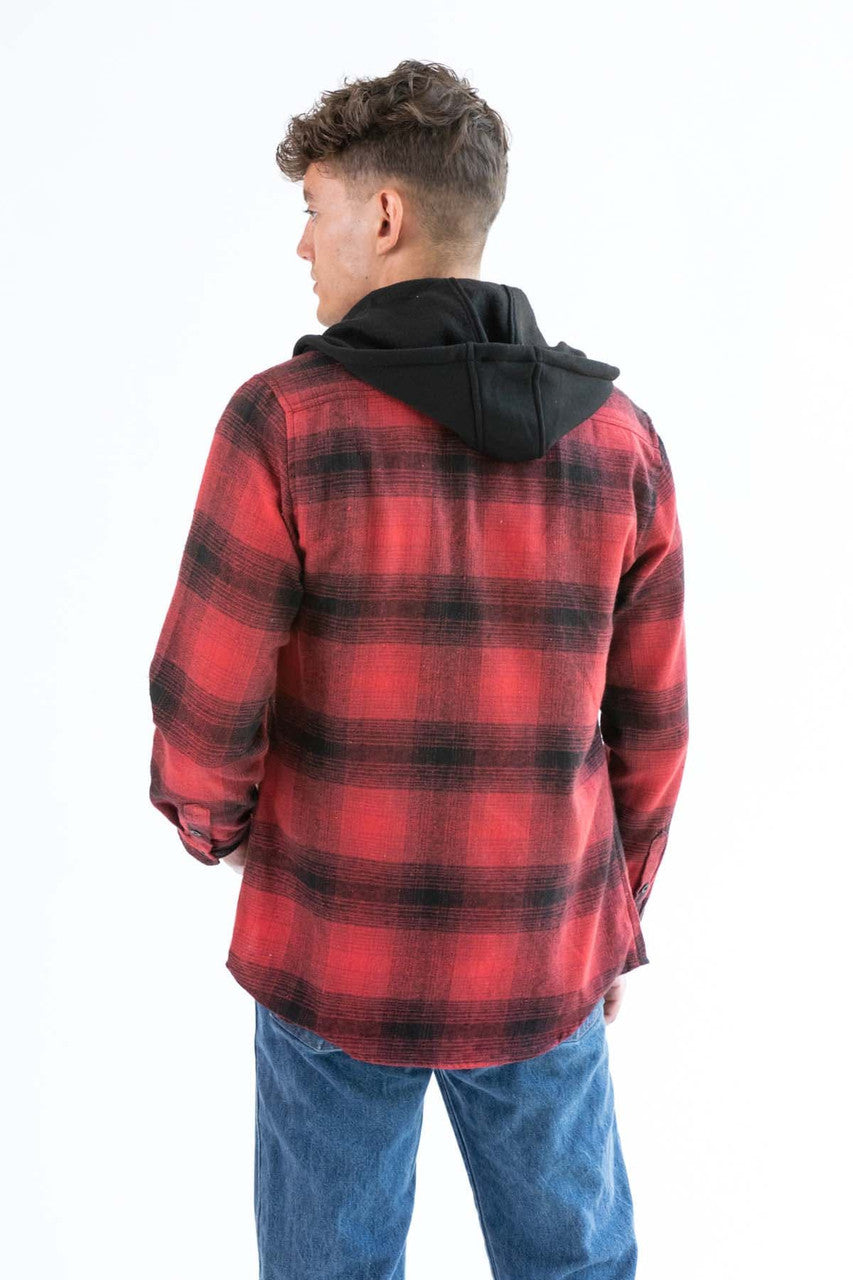 Red and Black Hooded Flannel Shirt