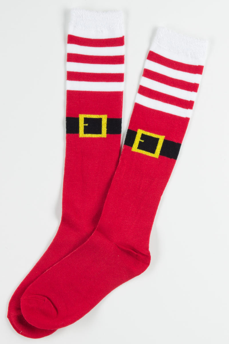 Red Buckle Knee High Socks