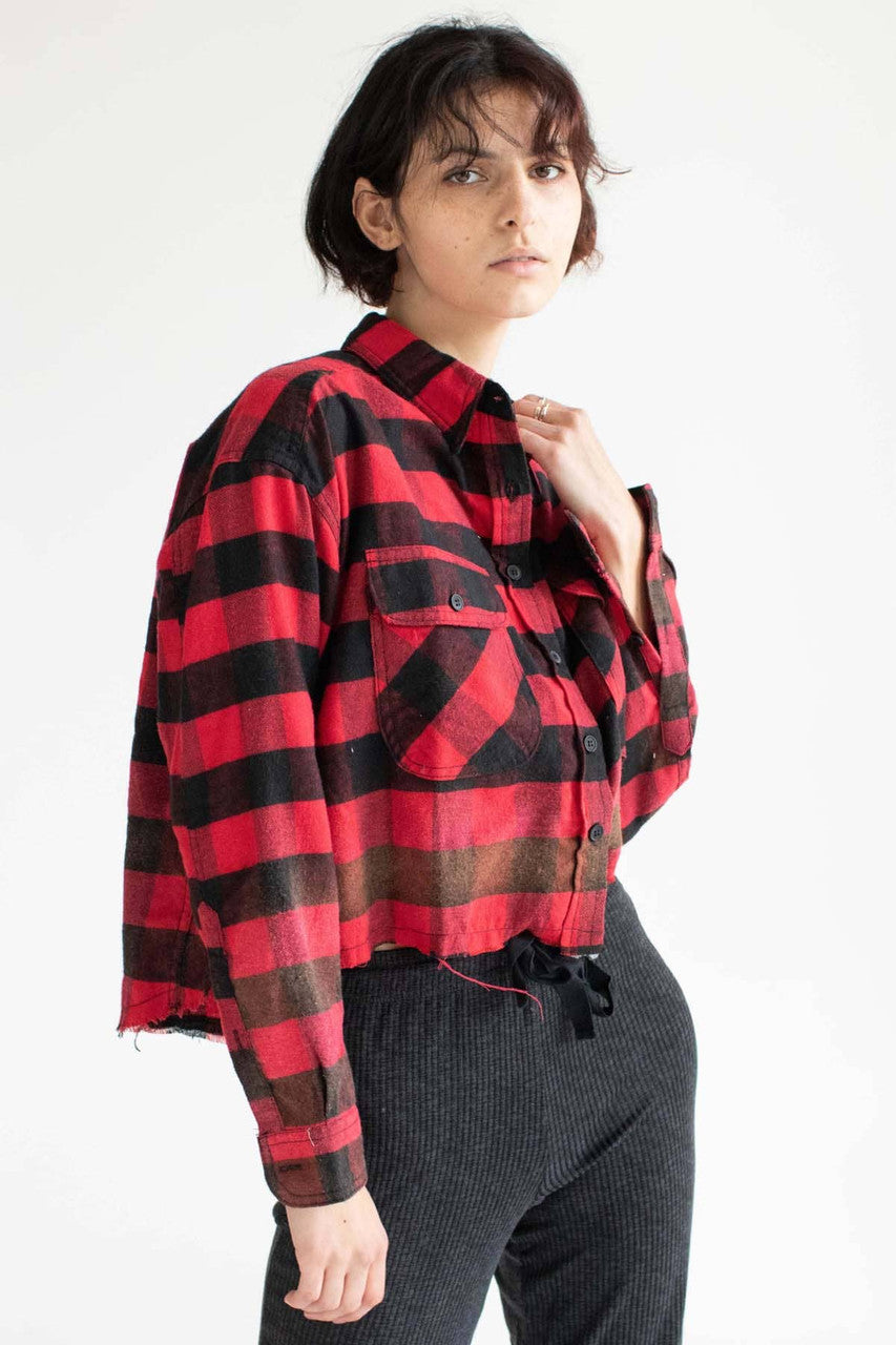 Red Faded Bottom Raw Edge Flannel