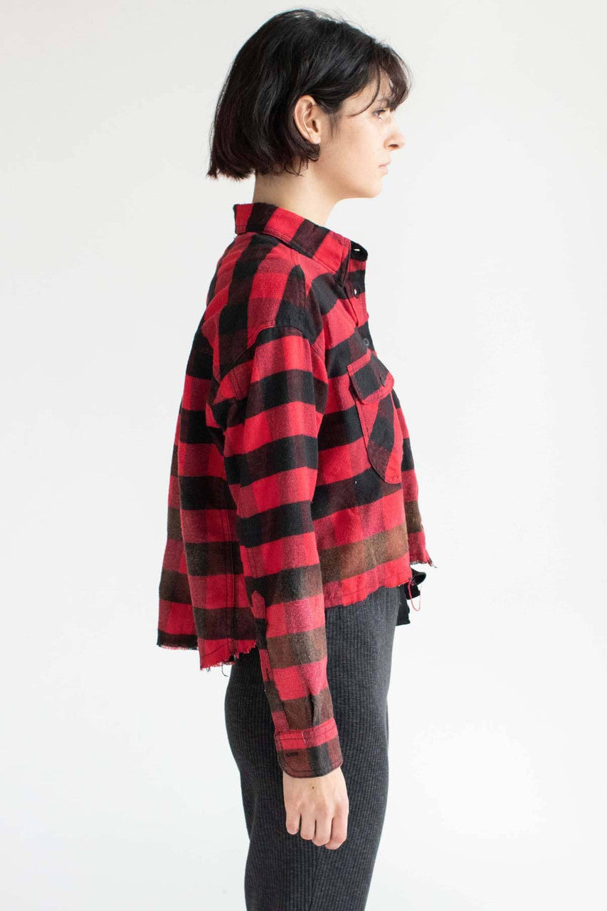 Red Faded Bottom Raw Edge Flannel