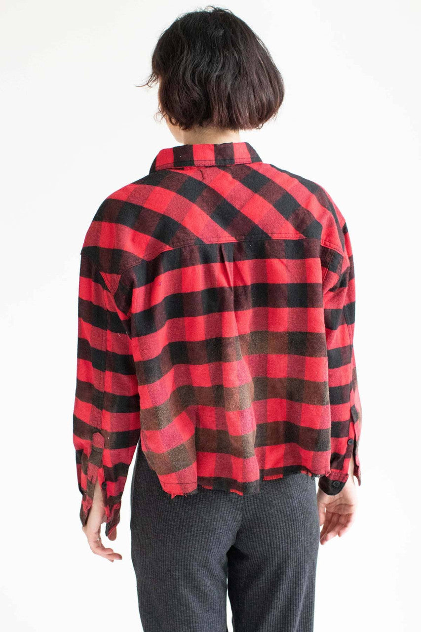 Red Faded Bottom Raw Edge Flannel