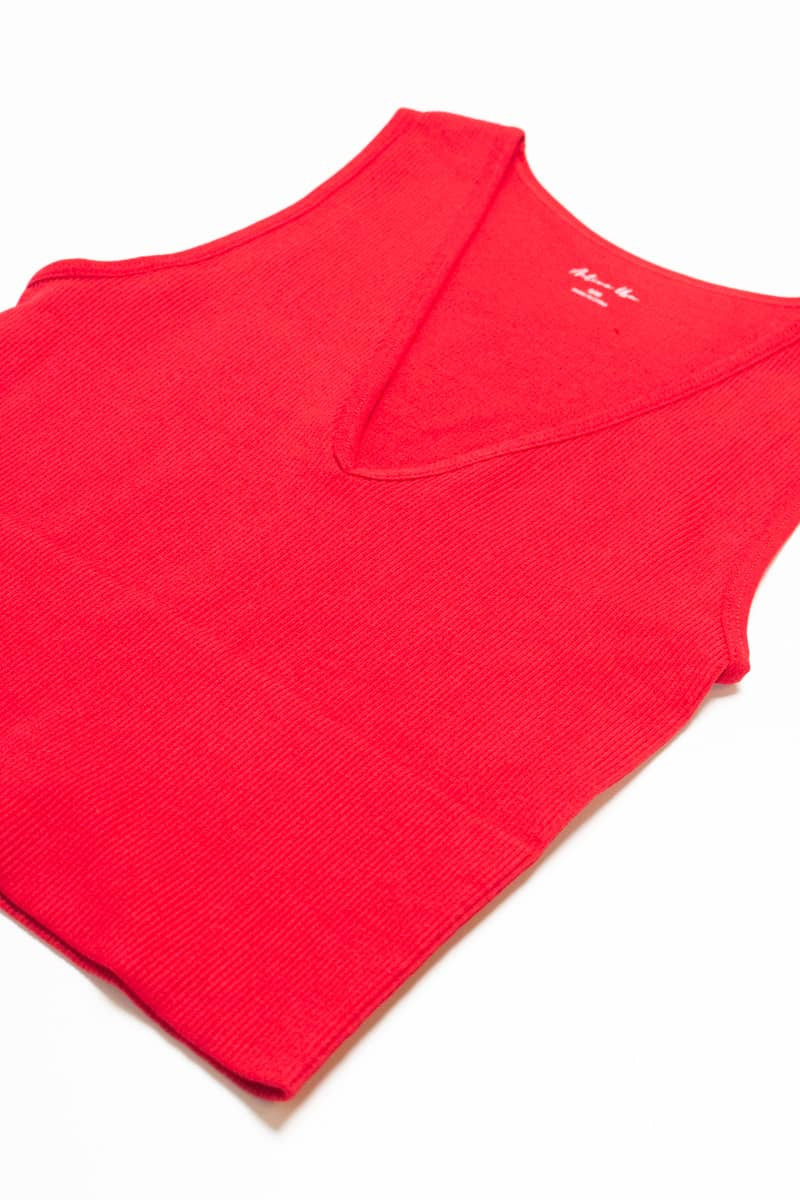 Red Deep V Neck Seamless Crop Tank