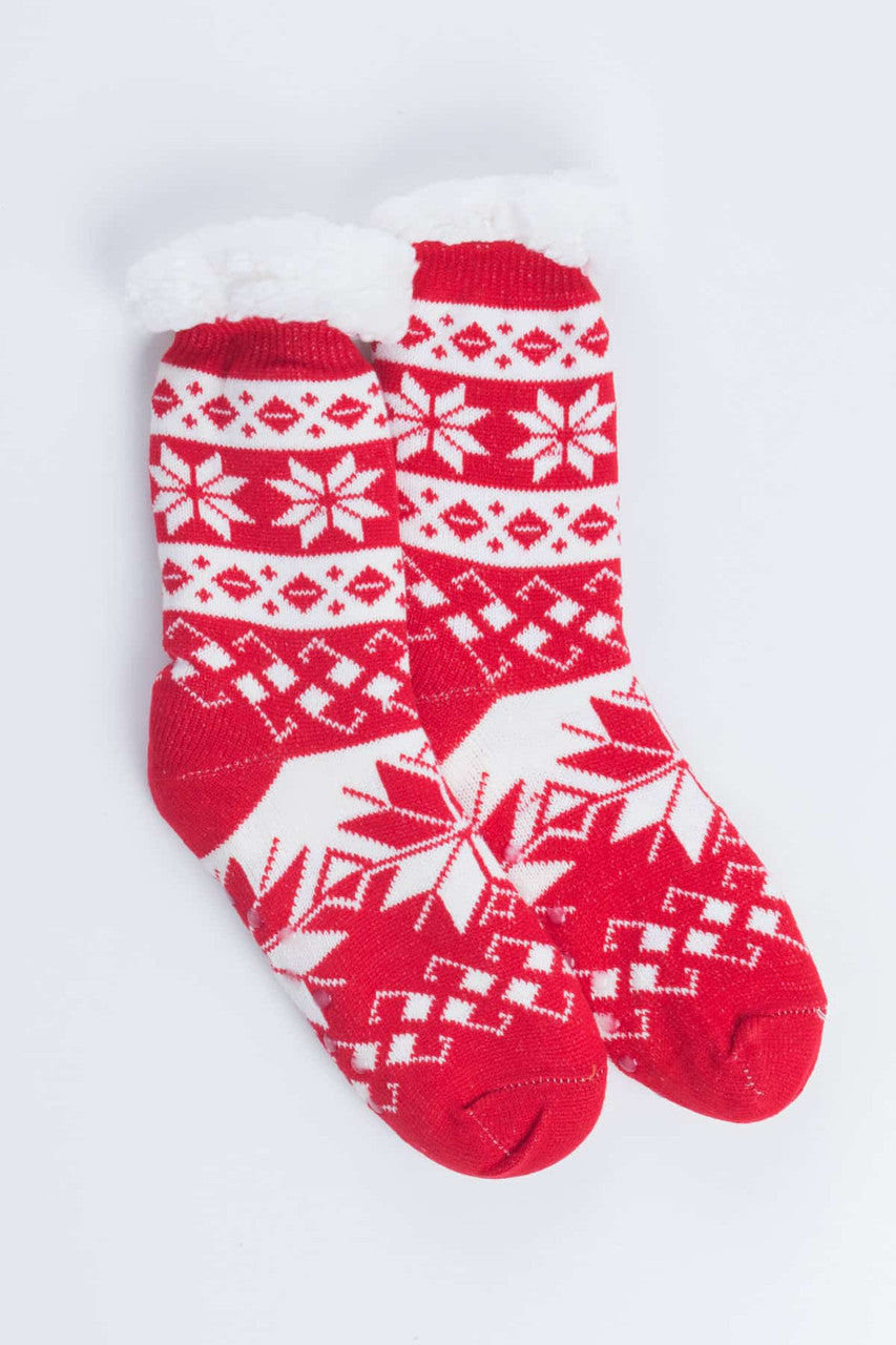 Red Fair Isle Sherpa Lined Socks