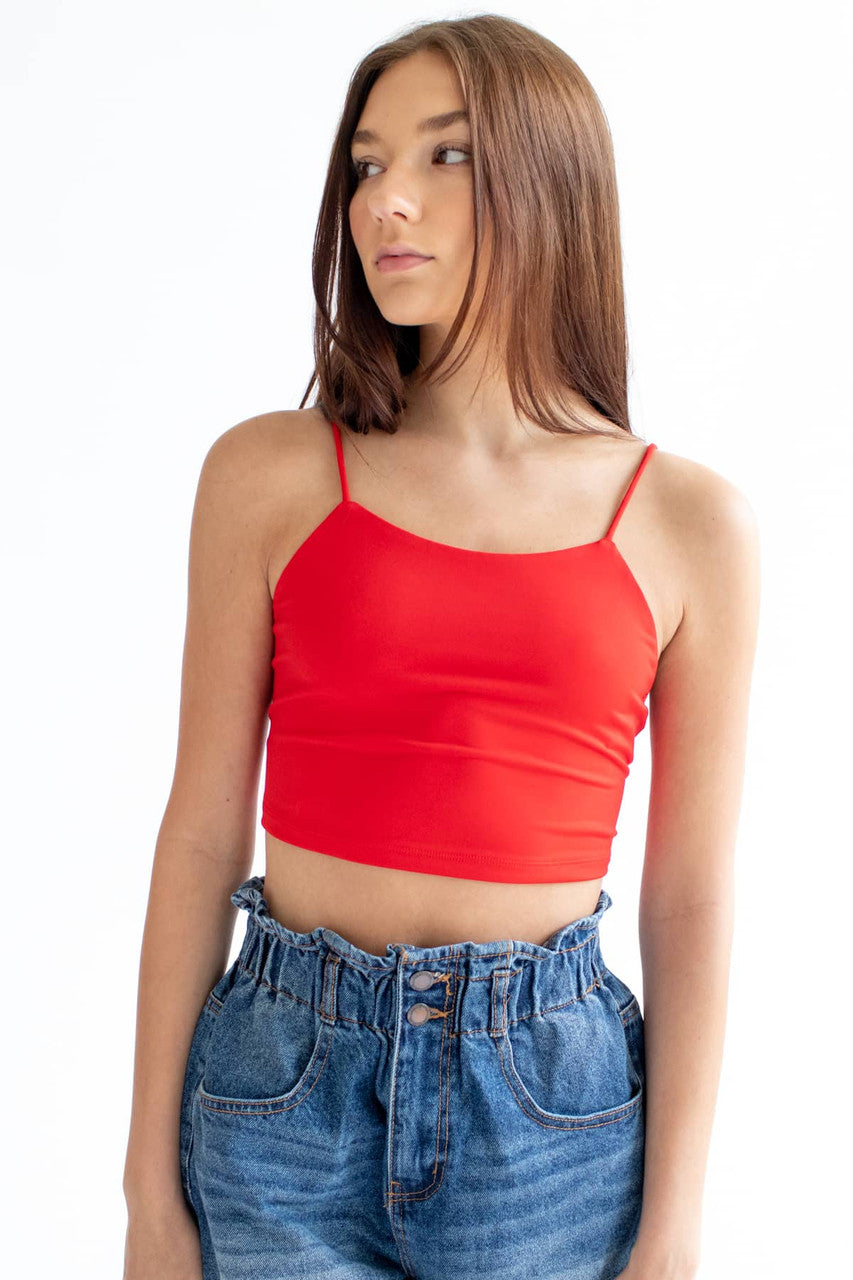 Red Lace Up Back Cropped Top