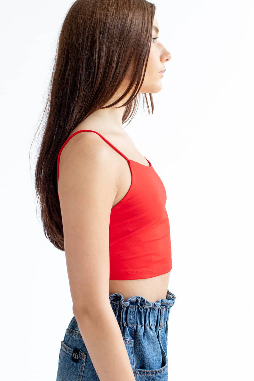 Red Lace Up Back Cropped Top
