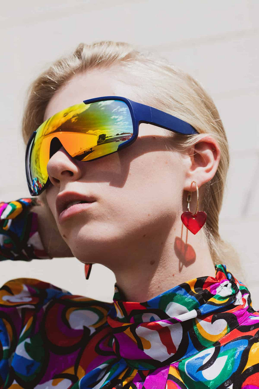 Red Lucite Heart Charm Hoop Earrings