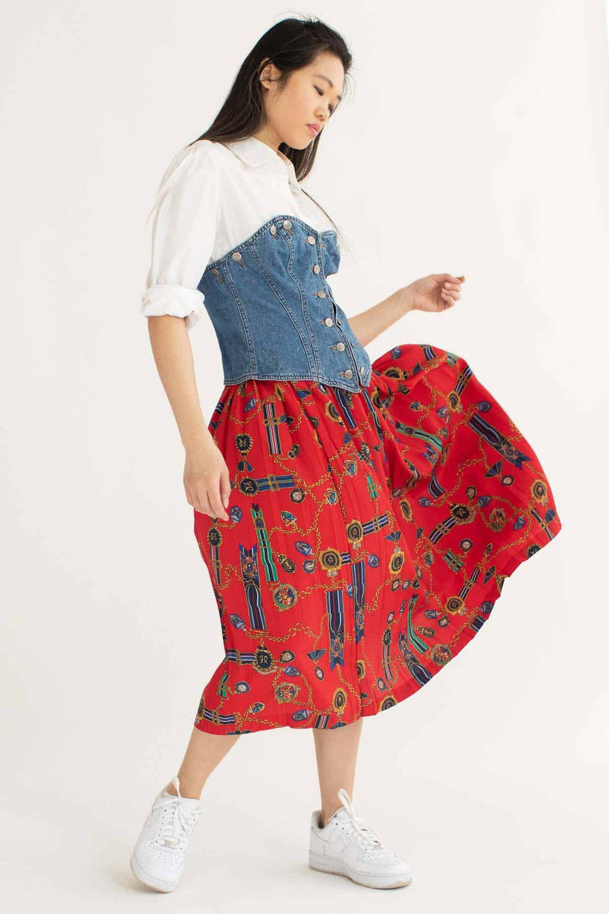 Red Medals Pleated Skirt