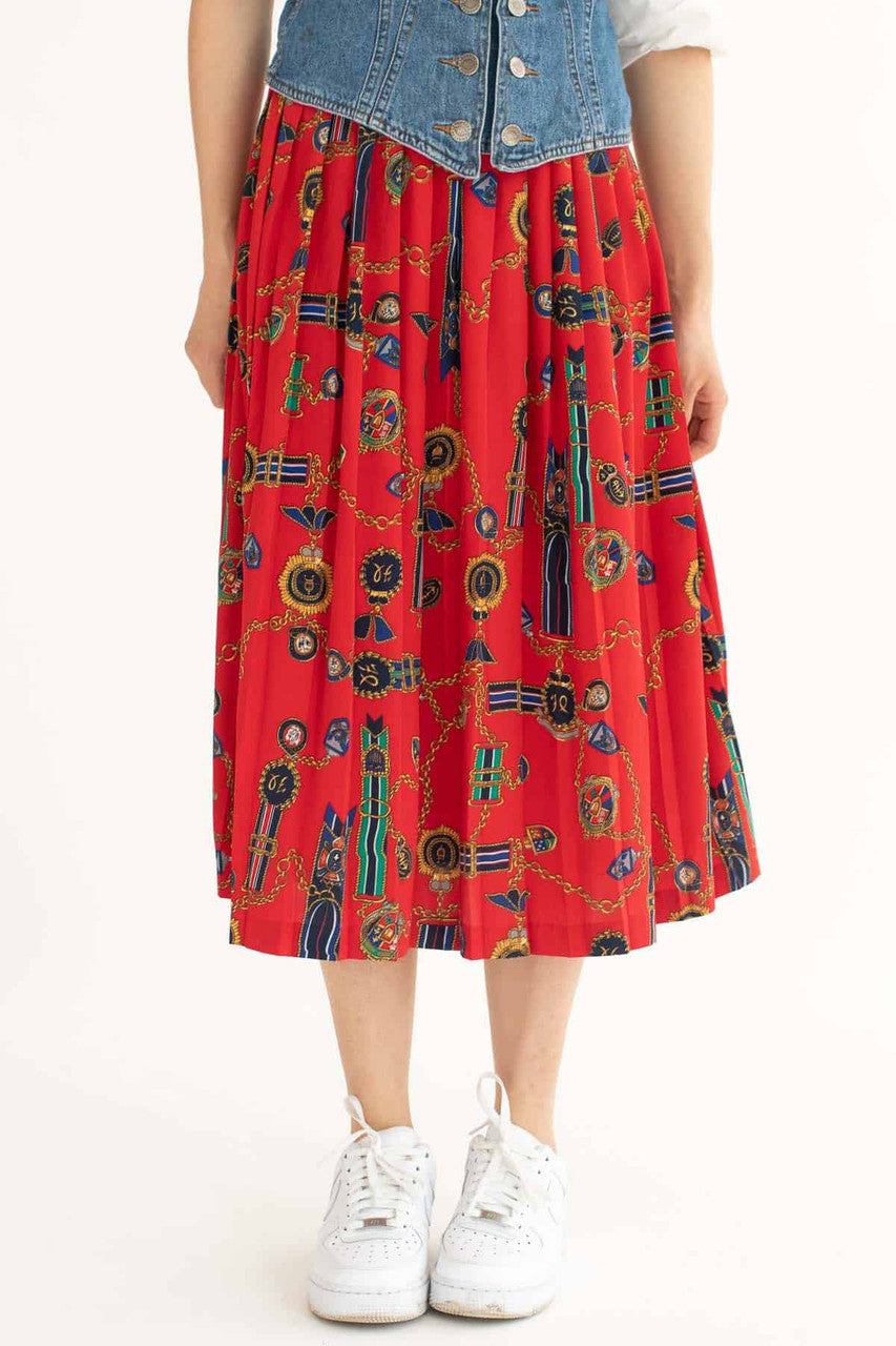 Red Medals Pleated Skirt