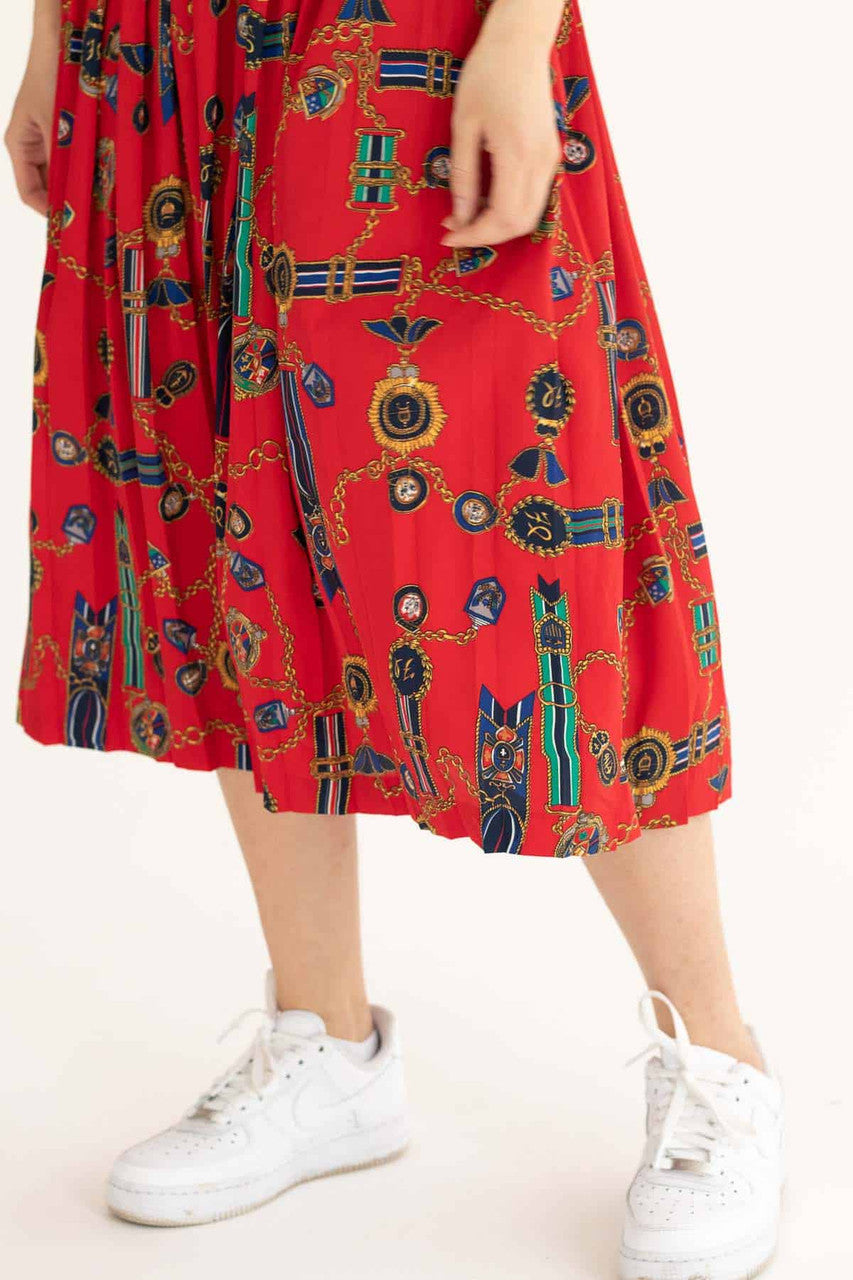 Red Medals Pleated Skirt