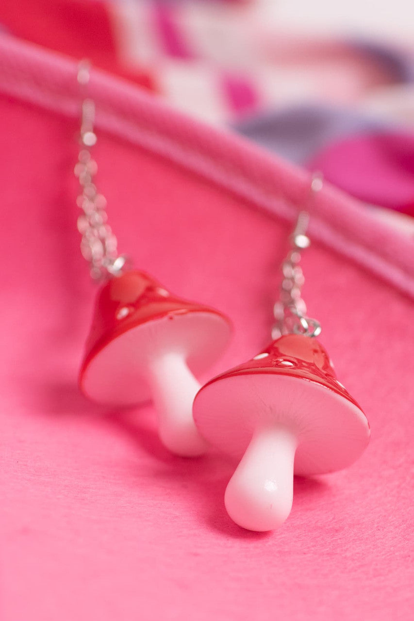 Red Mushroom Drop Earrings