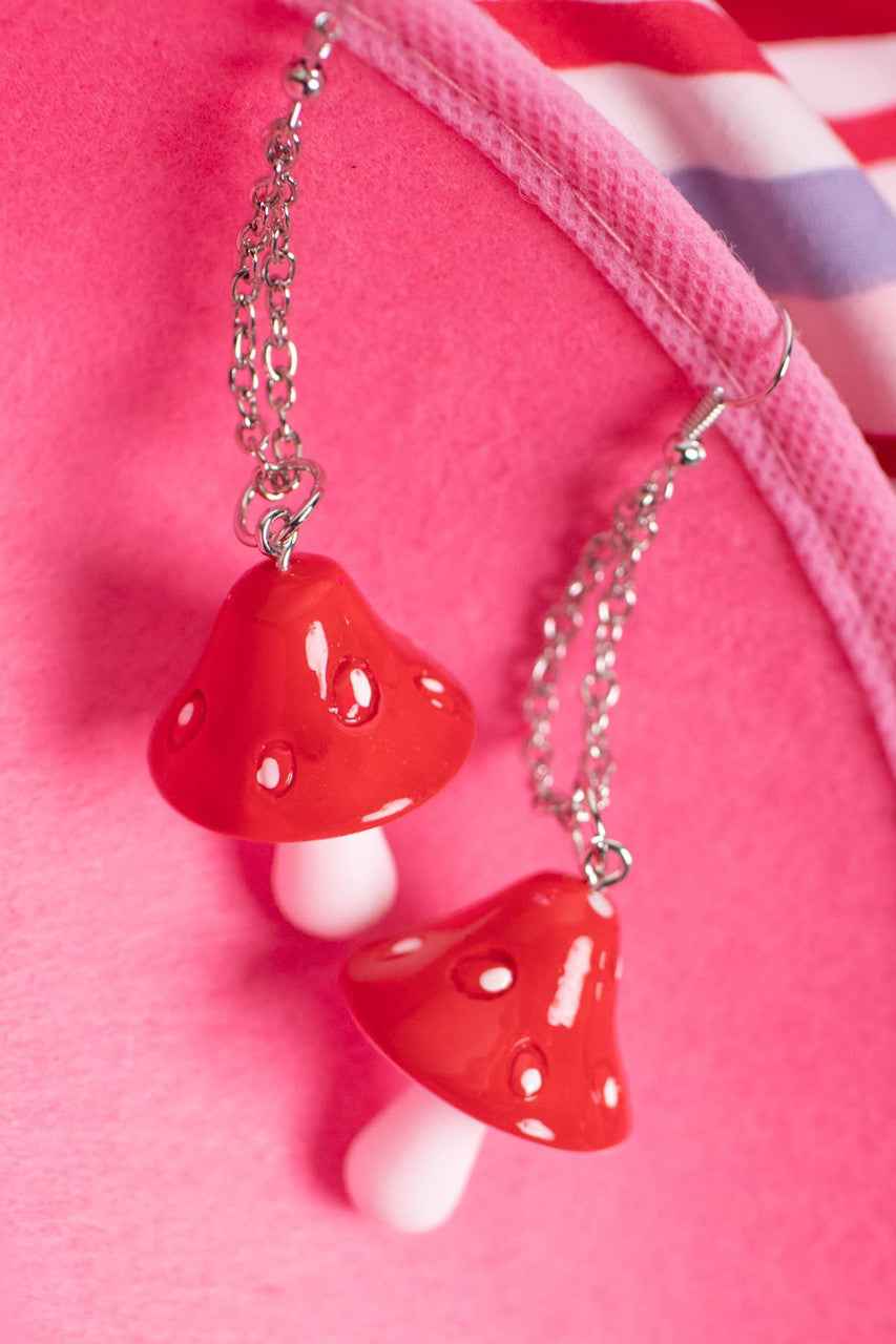 Red Mushroom Drop Earrings