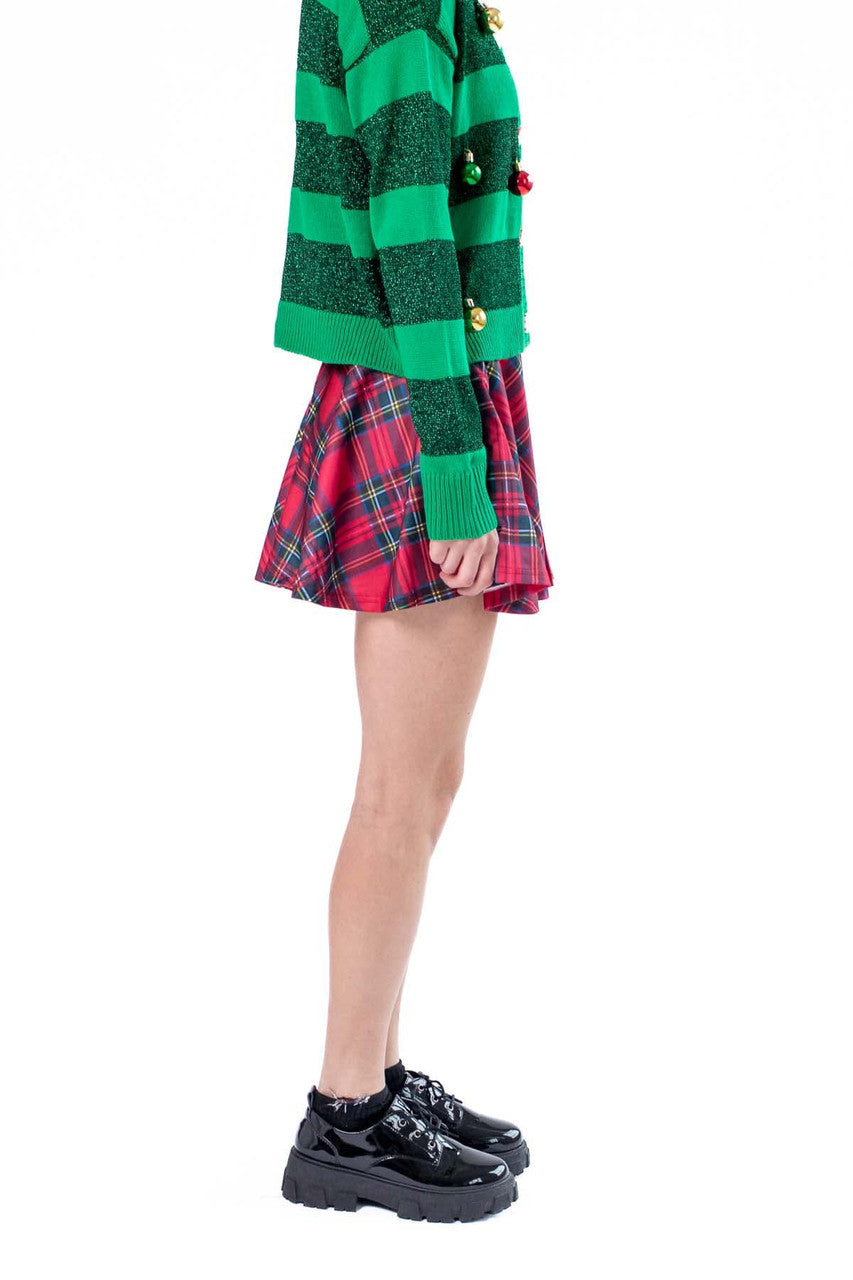 Red Plaid Pleated Skater Skirt