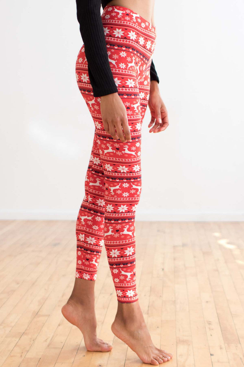 Red Reindeer Fair Isle Leggings