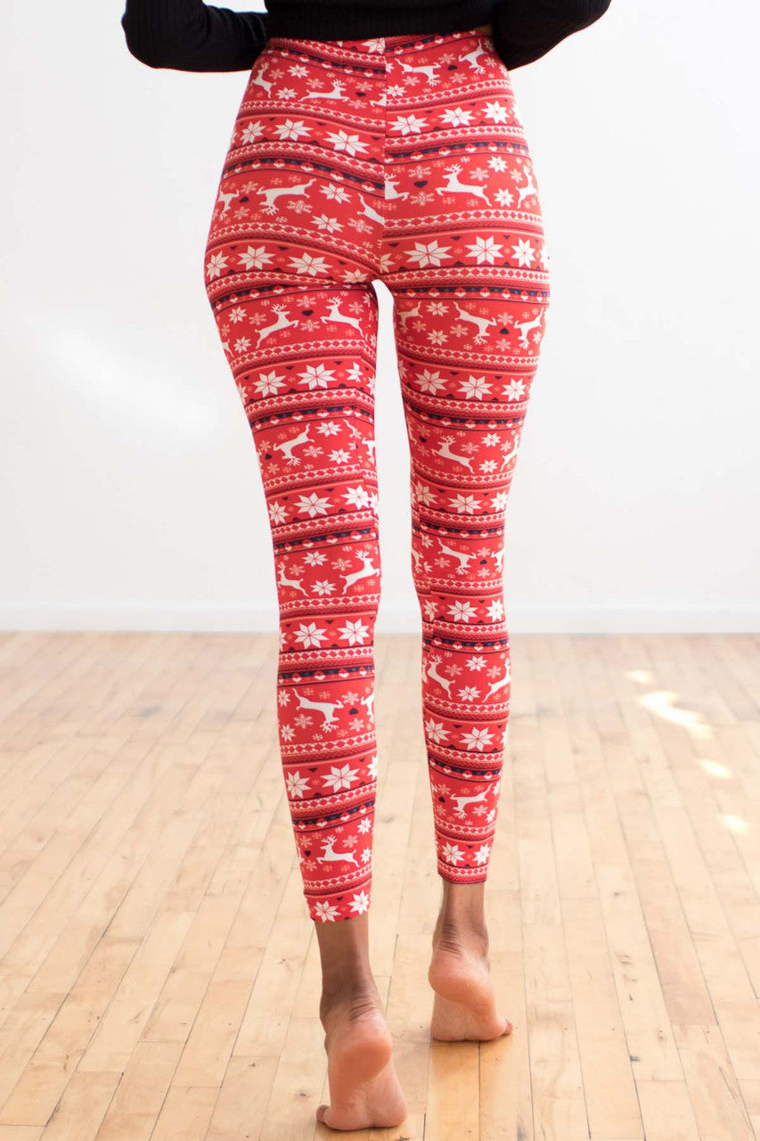 Red Reindeer Fair Isle Leggings