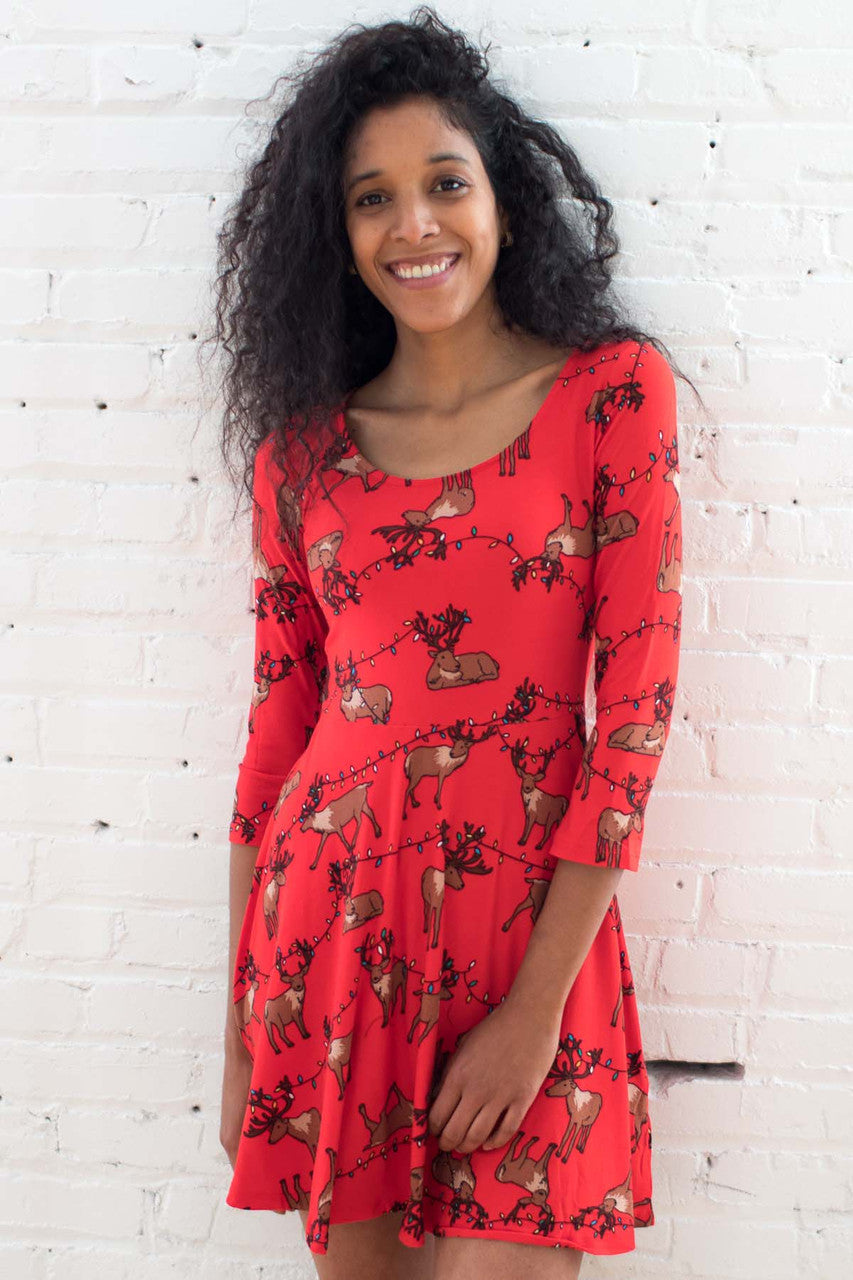 Red Reindeer Lights Dress