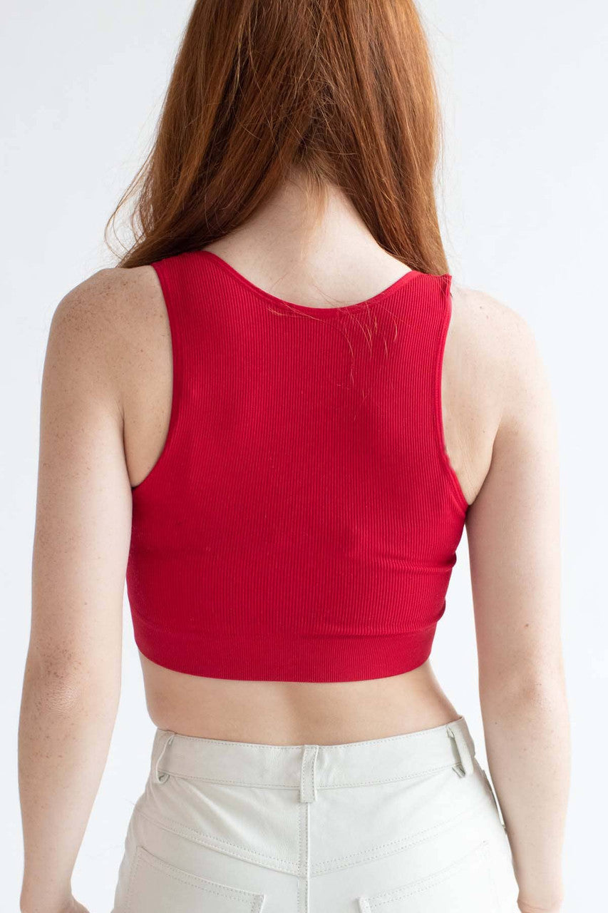 Red Seamless V Neck Bralette
