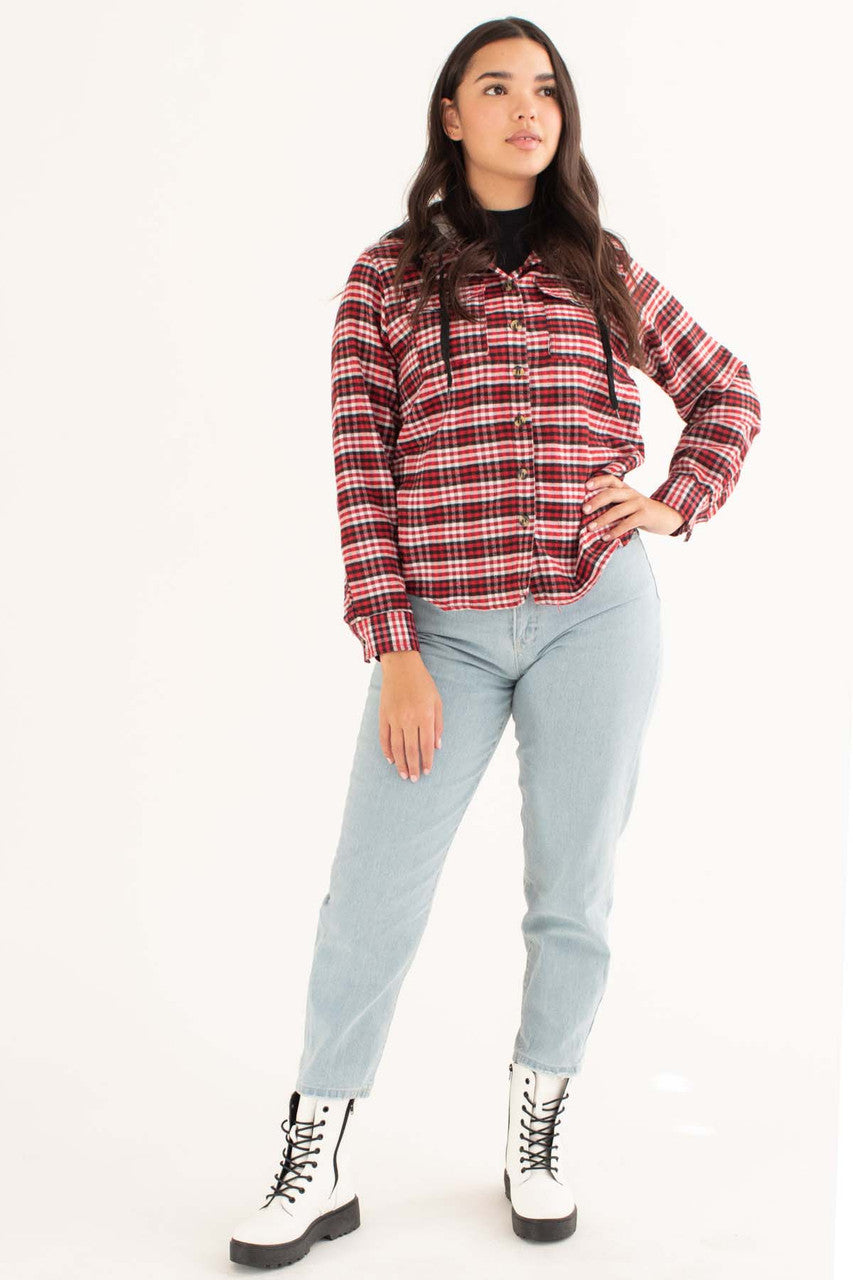 Red Sherpa Hooded Flannel Shirt