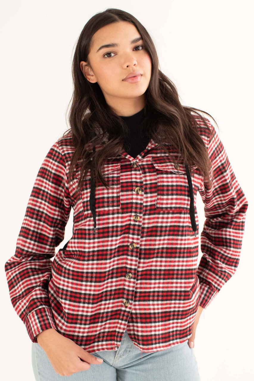 Red Sherpa Hooded Flannel Shirt