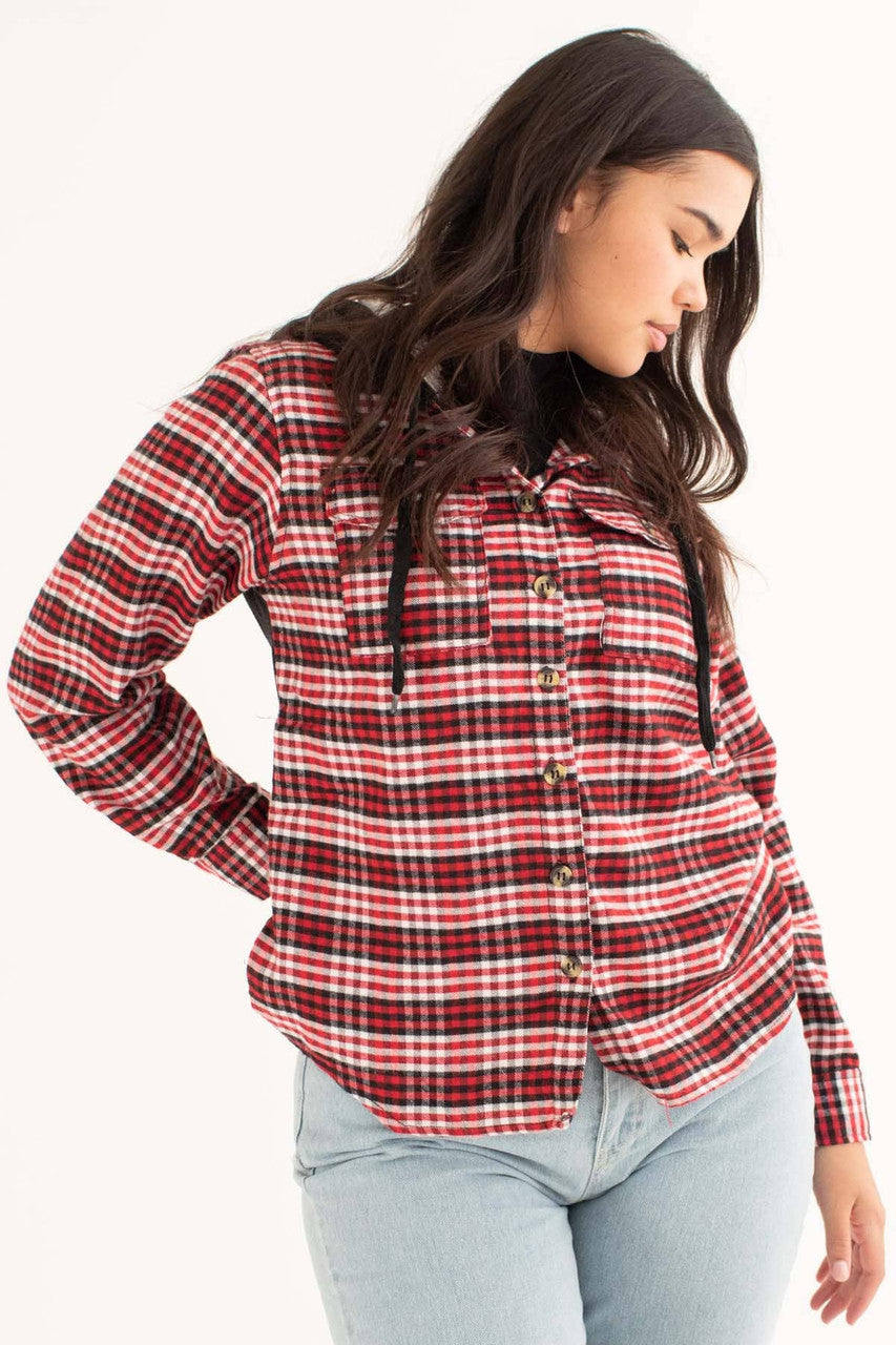 Red Sherpa Hooded Flannel Shirt