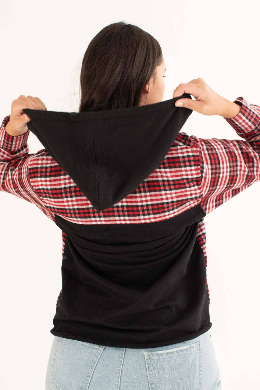 Red Sherpa Hooded Flannel Shirt