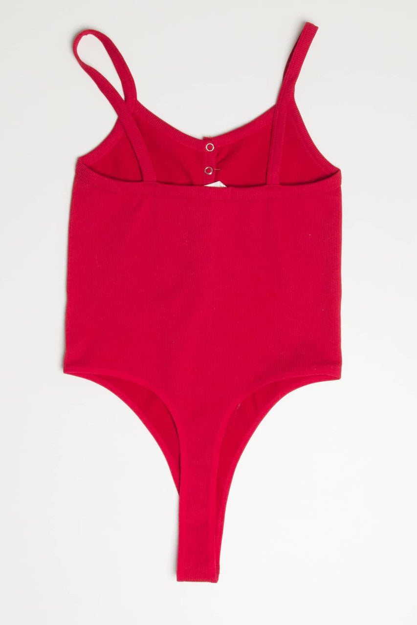Red Snap Front Seamless Bodysuit