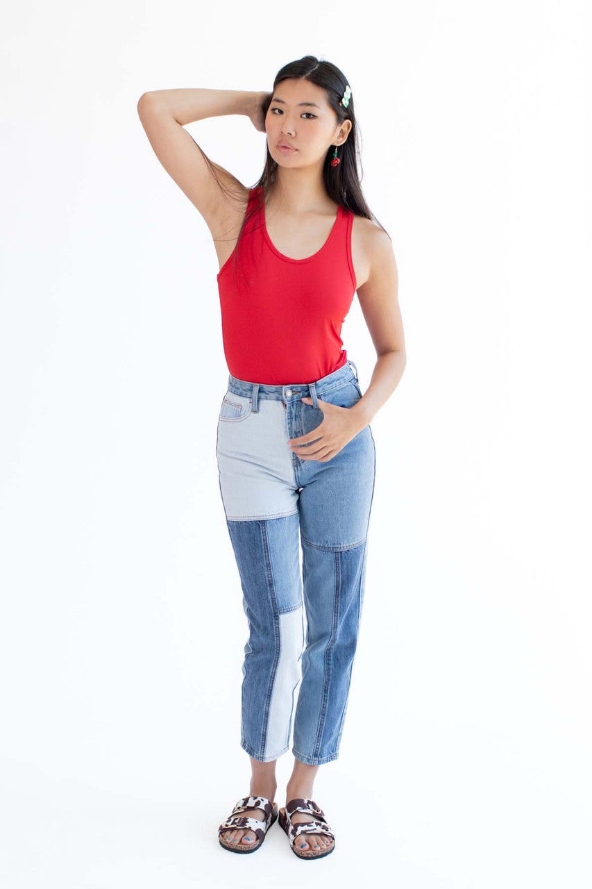 Red Solid Racerback Bodysuit