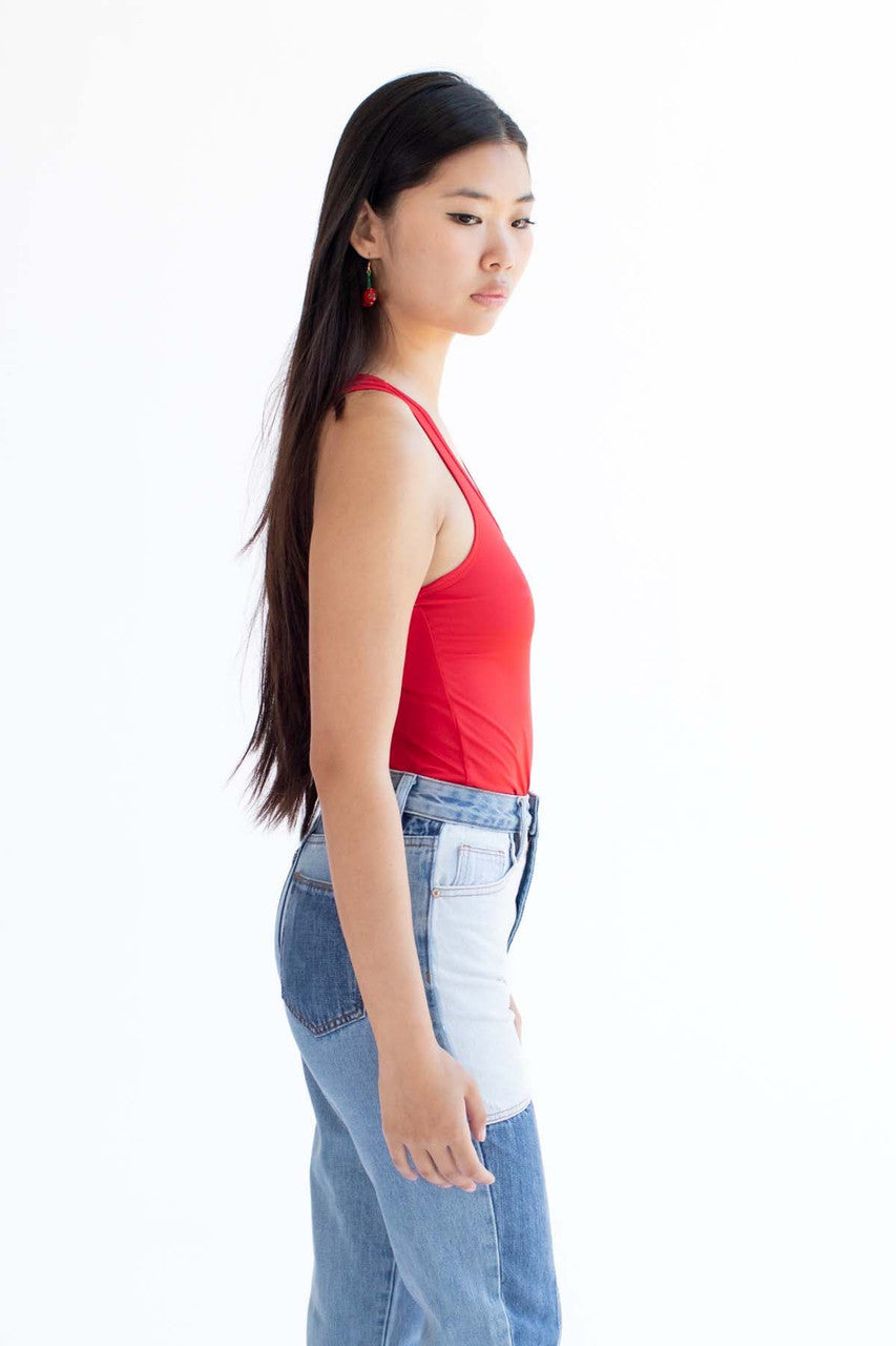 Red Solid Racerback Bodysuit