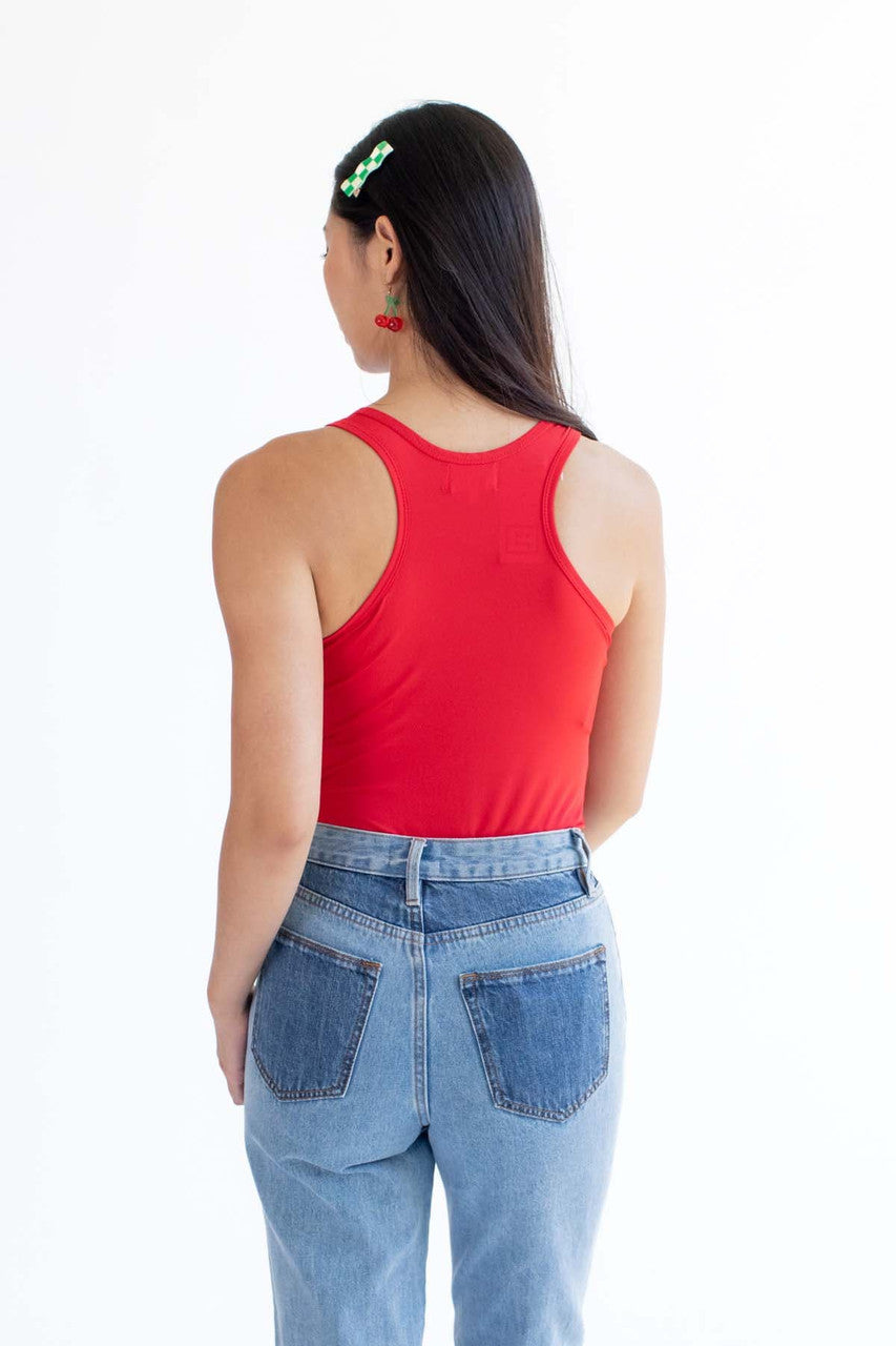 Red Solid Racerback Bodysuit