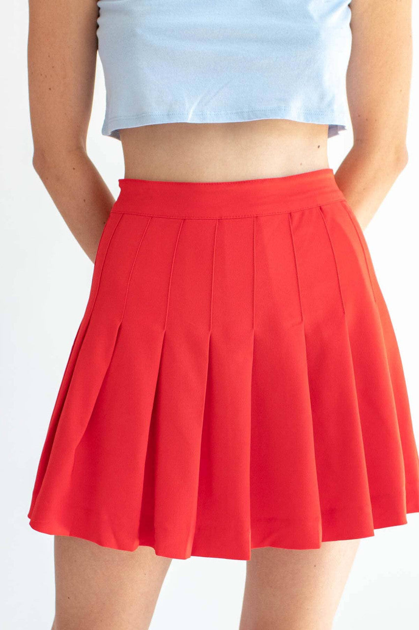 red-stretch-pleated-skirt-