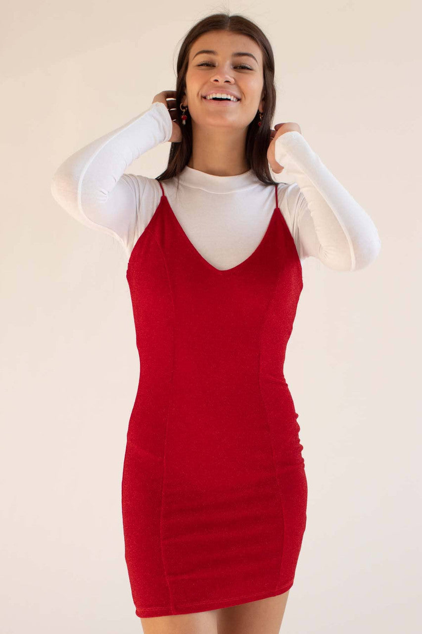 Red Tinsel Mini Dress