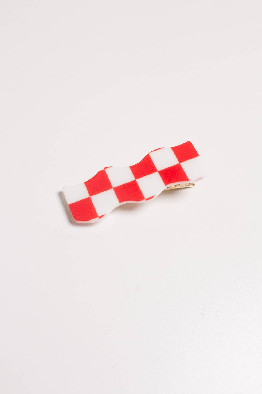 Red Wavy Checkered Hair Clip