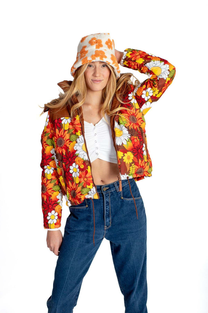 Retro Floral Puffer Jacket